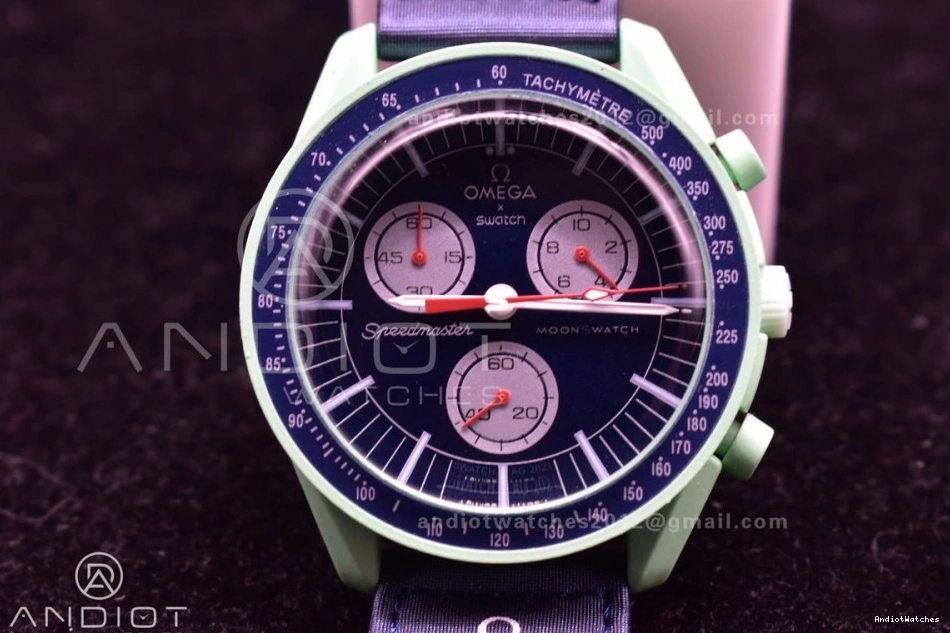 WeatherProof Earth Moonwatch x Swatch on Quartz to Omega Nylon Mission 1181 Strap Bioceramic 1002